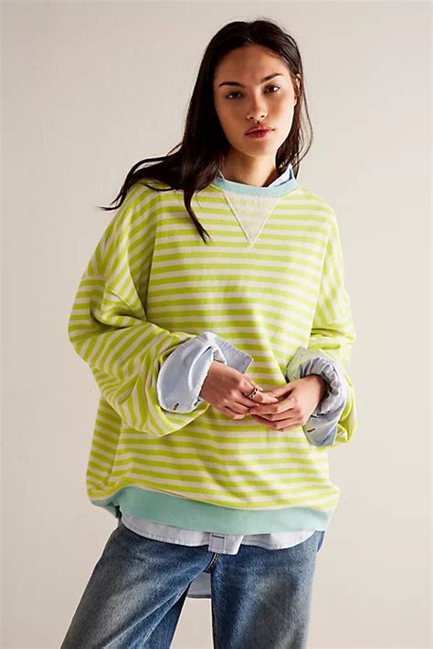 Classic Striped Oversized Crewneck .